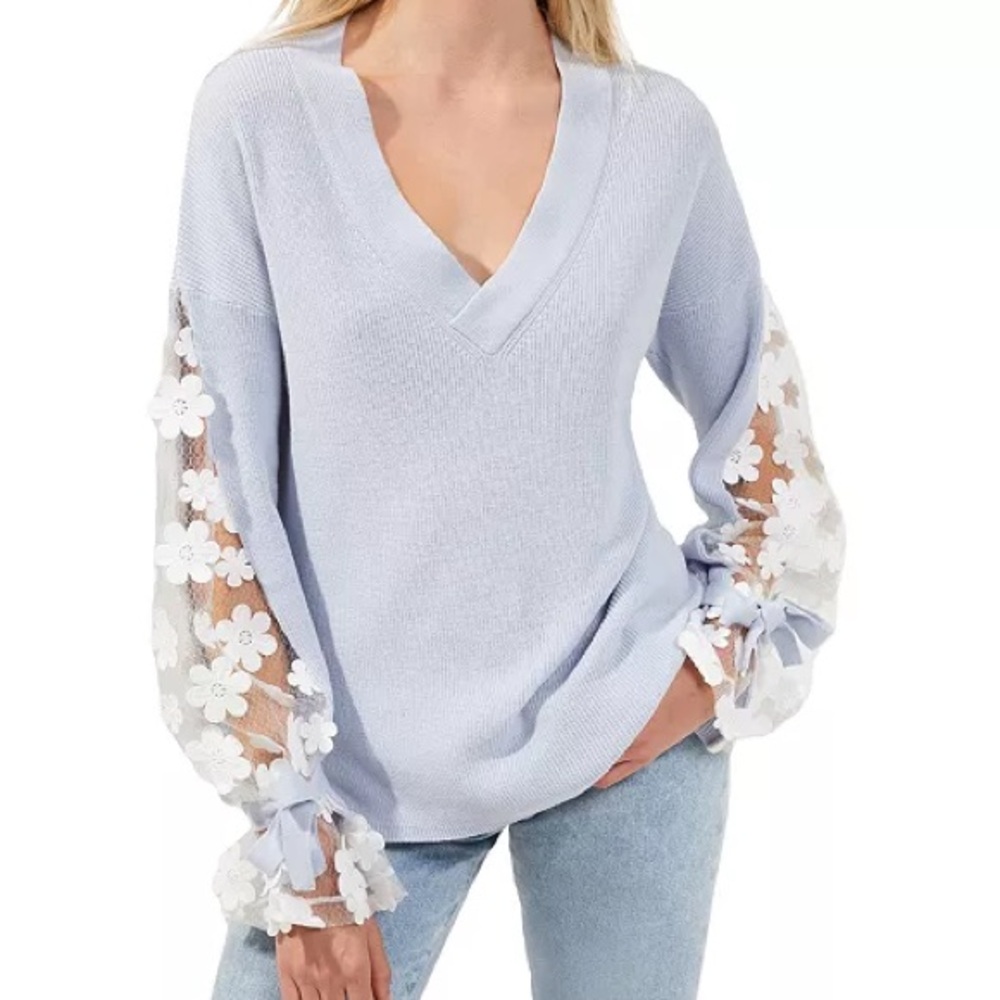 French Connection Caballo Floral-Lace Sleeve Sweater